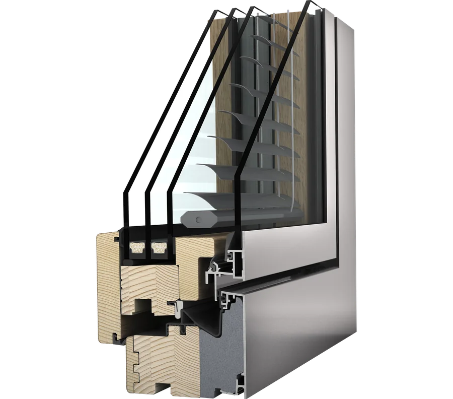 Okno drewniano-aluminiowe Internorm HF 310 — przekrój profilu