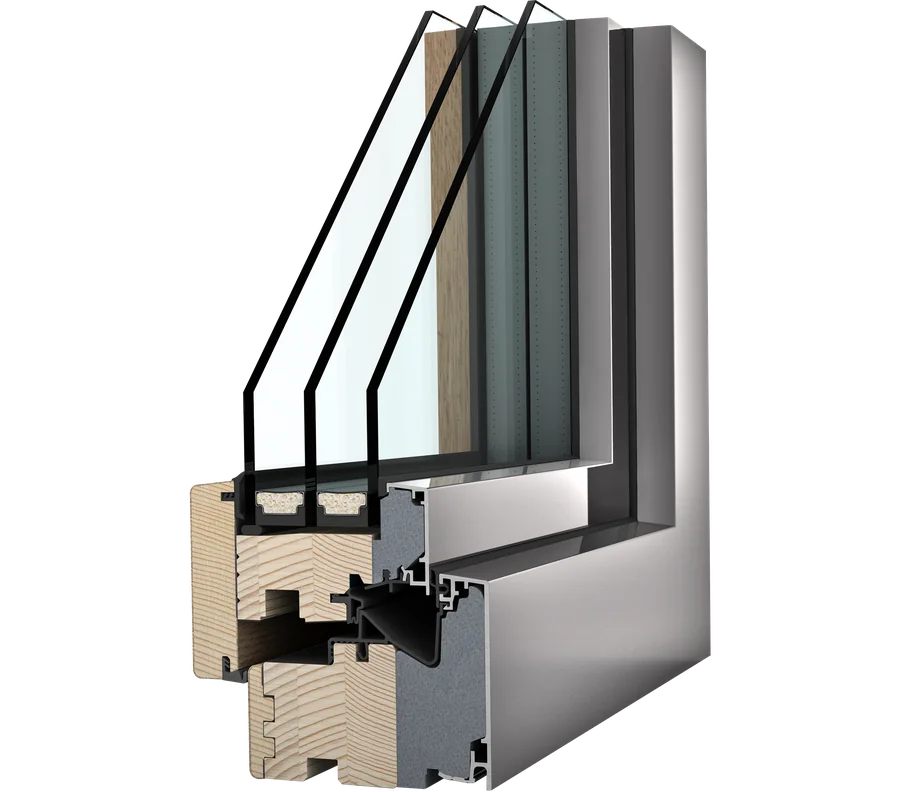 Okno drewniano-aluminiowe Internorm HF 510 — przekrój profilu