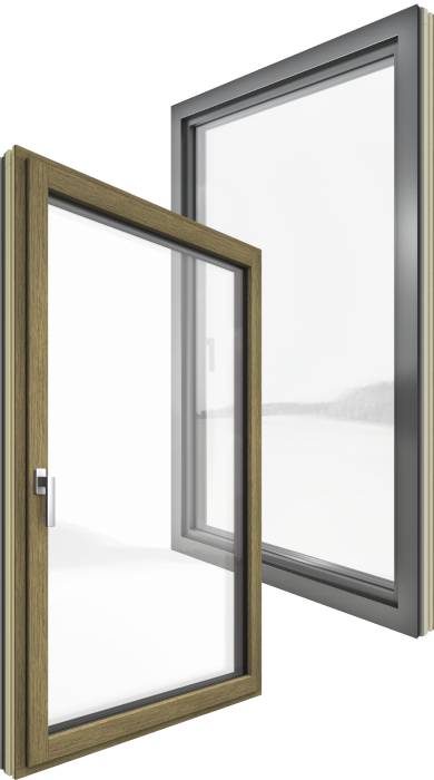 Okno drewniano-aluminiowe Internorm HF 510 od strony wnętrza z drewniana rama